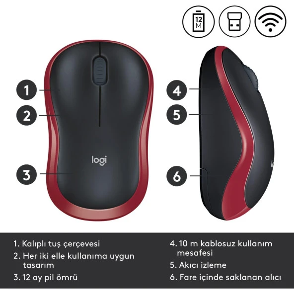 Logitech USB Alıcılı Kompakt Kablosuz Mouse Kırmızı - Resim 4