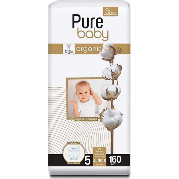 Pure Baby Organic 5 Numara Junior 160'lı Bebek Bezi