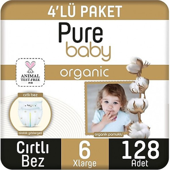 Pure Baby Organik Pamuklu 6 Numara XLarge 128'li Bebek Bezi