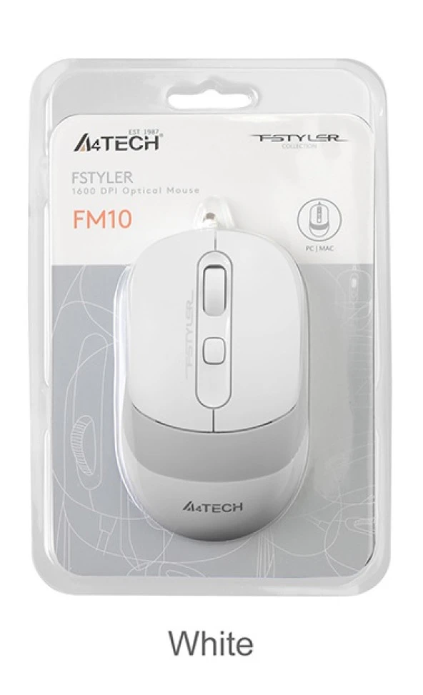 A4 Tech Usb Fstyler Beyaz Optik 1600 Dpi Kablolu Mouse ürün görseli