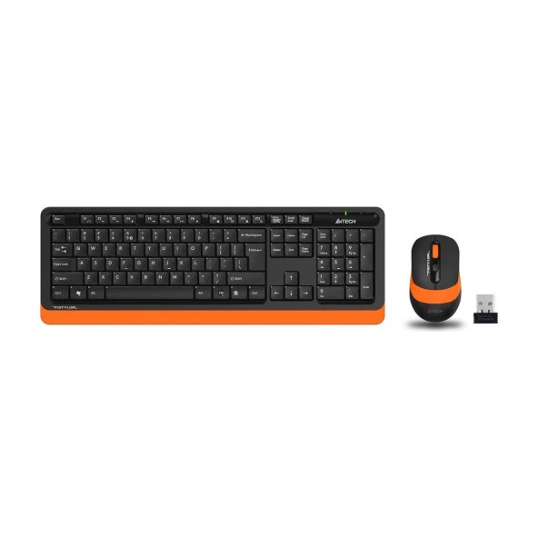 A4 Tech Nano Alıcı 2000 Dpi Kablosuz Multimedia Q Klavye FN-MM Mouse Seti Siyah/Turuncu