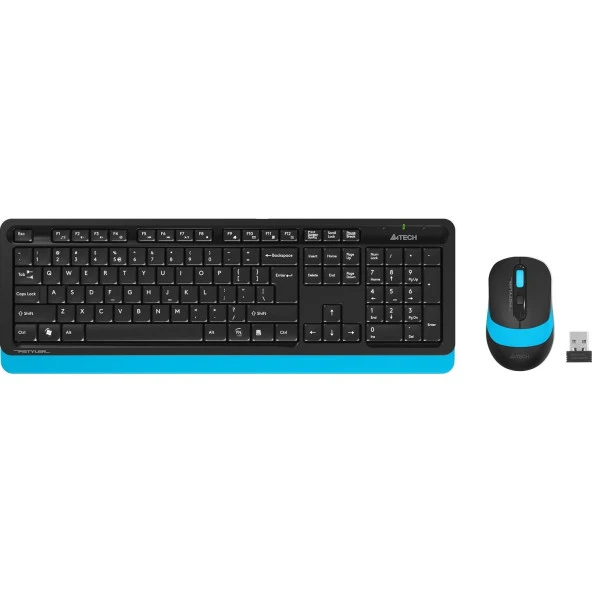 A4 Tech Nano Alıcı 2000 Dpi Kablosuz Multimedia Türkçe Kablosuz Klavye + Mouse Seti Siyah/Mavi