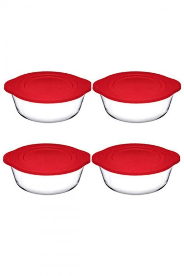 Paşabahçe kapaklı yuvarlak borcam tencere seti 4 lü saklama kabı seti - Resim 2