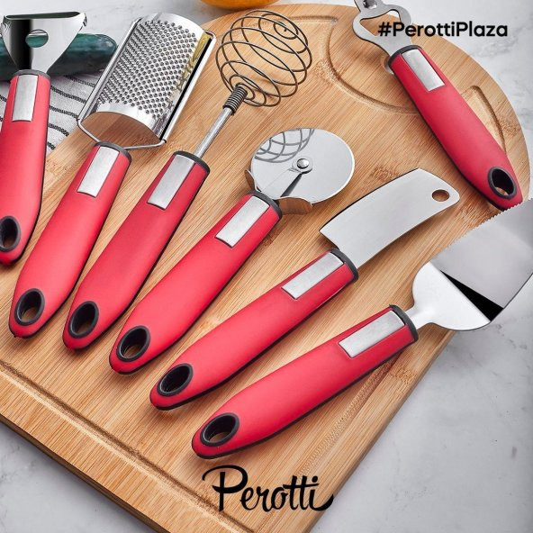 Perotti pratik mutfak aletleri - spatula açacak çırpıcı rende seti 8 prç.kırmızı - 2