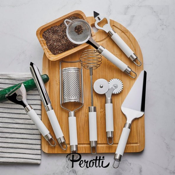 Perotti pratik mutfak aletleri - spatula açacak çırpıcı rende seti 8 prç.beyaz
