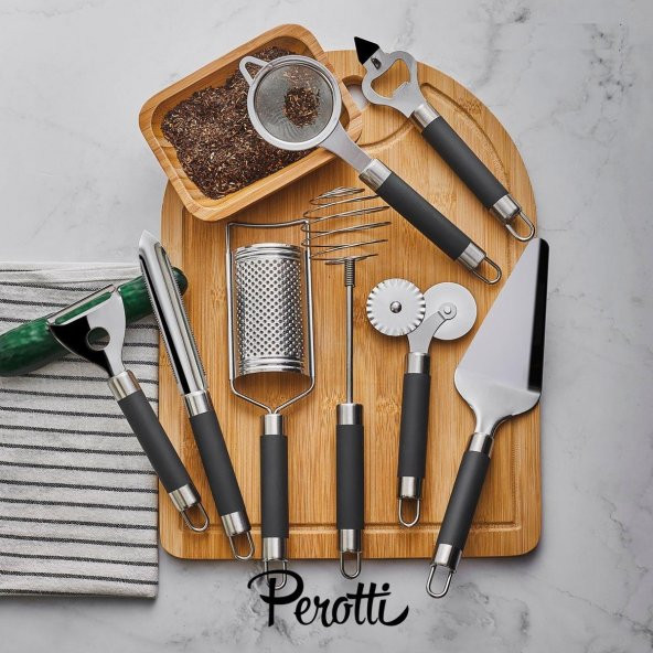 Perotti pratik mutfak aletleri - spatula açacak çırpıcı rende seti 8 prç.gray