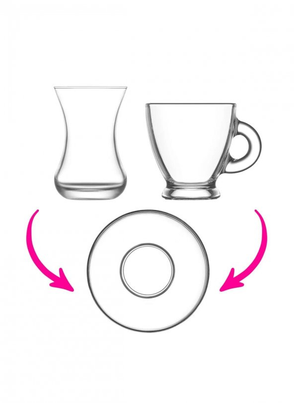 Lav sohbet 18 parça set - çay bardağı tabağı kahve fincanı seti takımı - 4