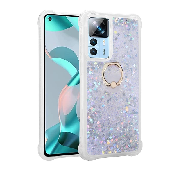 Xiaomi Mi 12T Kılıf Zore Milce Simli Pullu Yüzüklü Kılıf - Resim 5