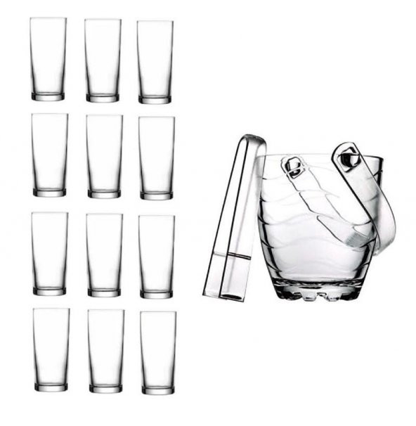 Paşabahçe rakı bardak ve 14 prç. rakı bardağı ve buz kovası seti