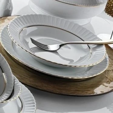 Güral porselen yaldızlı yemek tabak - 6 lı 19 cm çukur yemek tabağı