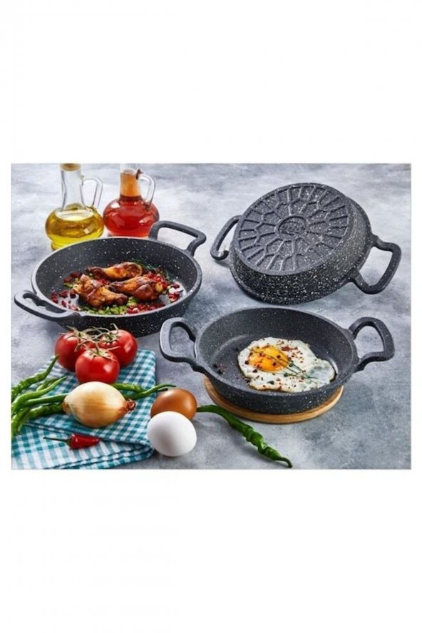 Eda 3 lü granit döküm sahan tava seti - yanmaz yapışmaz 16/18/20 cm 3 boy