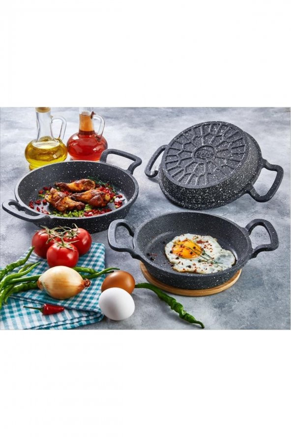 Eda 3 lü granit döküm sahan tava seti - yanmaz yapışmaz 16/18/20 cm 3 boy - 2