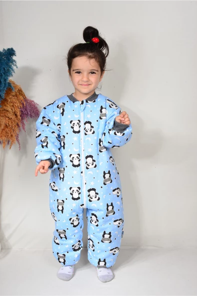 Çocuk Sarı Kalın Elyaf Dolgulu Desenli Uyku Tulum - 9