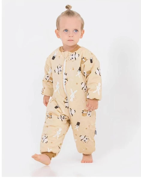 Çocuk Sarı Kalın Elyaf Dolgulu Desenli Uyku Tulum - 12