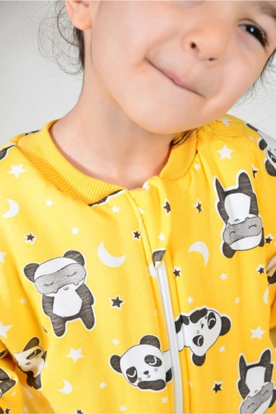 Çocuk Sarı Kalın Elyaf Dolgulu Desenli Uyku Tulum - 7