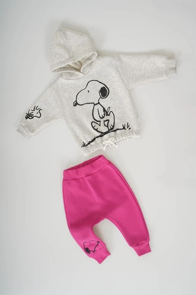 YENİ SEZON SNOOPY KAPŞONLU KIZ ÇOCUK 3İP EŞOFMAN TAKIMI - 7