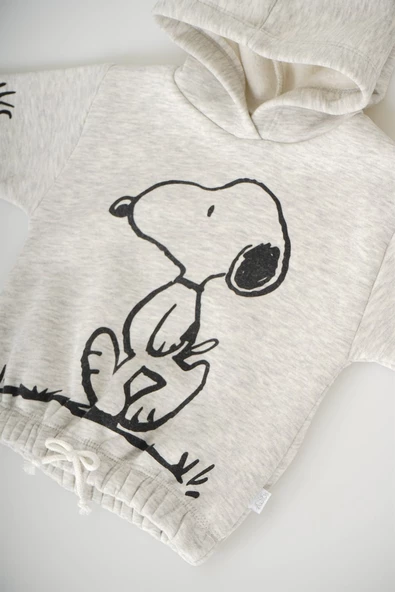 YENİ SEZON SNOOPY KAPŞONLU KIZ ÇOCUK 3İP EŞOFMAN TAKIMI - 9