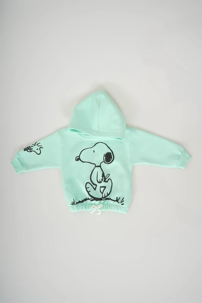 YENİ SEZON SNOOPY KAPŞONLU KIZ ÇOCUK 3İP EŞOFMAN TAKIMI - 2