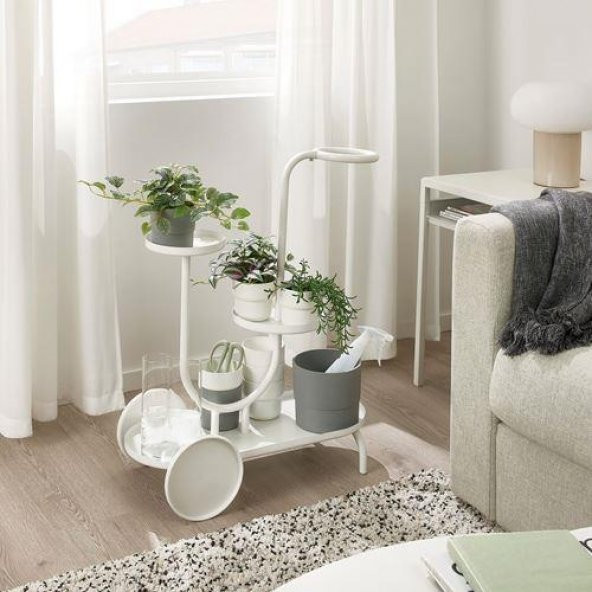 Tekerlekli Metal Çiçeklik-Saksılık Beyaz Renk MeridyenDukkan 75 cm İç Mekana Uygun - 2