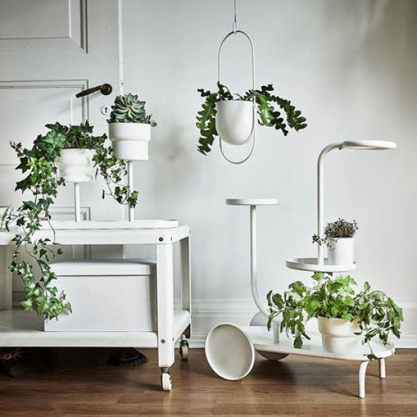 Tekerlekli Metal Çiçeklik-Saksılık Beyaz Renk MeridyenDukkan 75 cm İç Mekana Uygun - 5