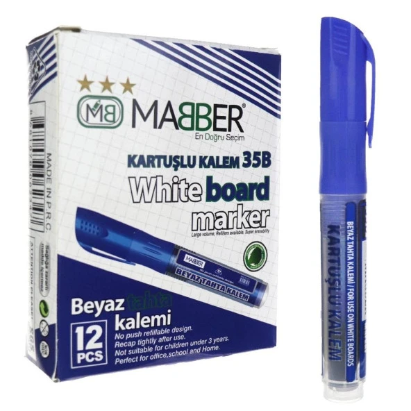 MABBER BEYAZ TAHTA KALEMİ KARTUŞLU MAVİ