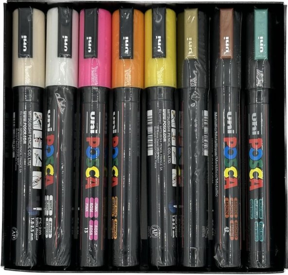 Uni Poster Markörü Posca Pc-5M/7+1 Karışık Renkler 8 Adet ürün görseli 1