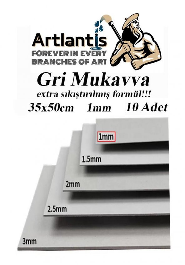 Mukavva Gri 1 mm 35x50 cm 10 Adet Sert Karton Ekstra Sıkıştırılmış 35*50 Mukavva Gri Renkli 10 Adet