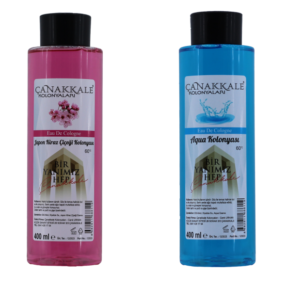 2 Adet - Aqua (OKYANUS)  ve Japon Kiraz Çiçeği Kolonyası - 400 ml - (PET ŞİŞE)