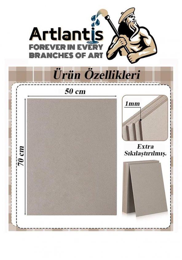 Mukavva Gri 1 mm 50x70 cm 5 Adet Sert Karton Ekstra Sıkıştırılmış 50*70 Mukavva Gri Renkli 5 Adet - 2