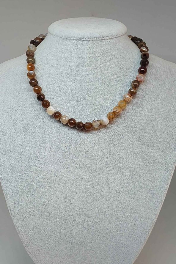 Akik Taşı Kolye 8mm (24010) (Klipsli)