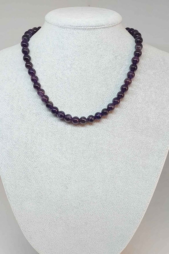 Ametist Taşı Koyu Renk Kolye 8mm (Klipsli) ürün görseli