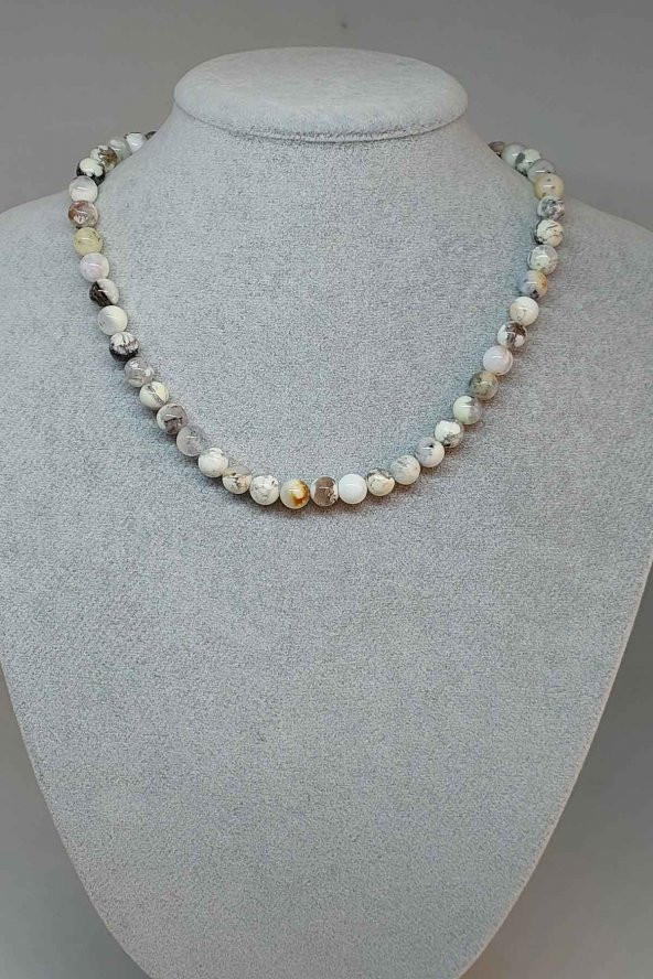 Beyaz Turkuaz Taşı Kolye Royal Quality 8mm (Klipsli)