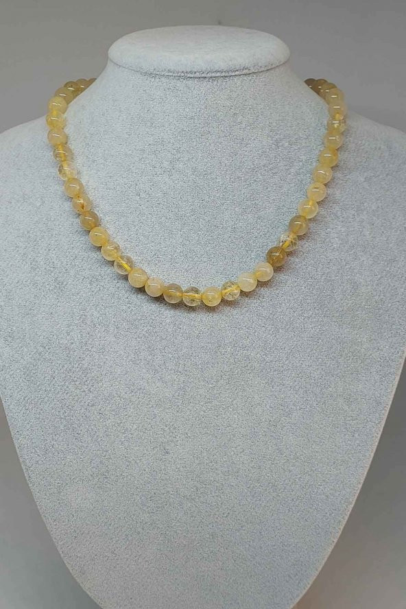 Gold Beril Taşı 8mm Kolye (Klipsli)
