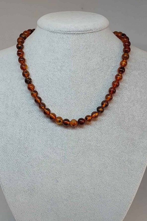 Kehribar Kolye 8mm (23470) (Klipsli)