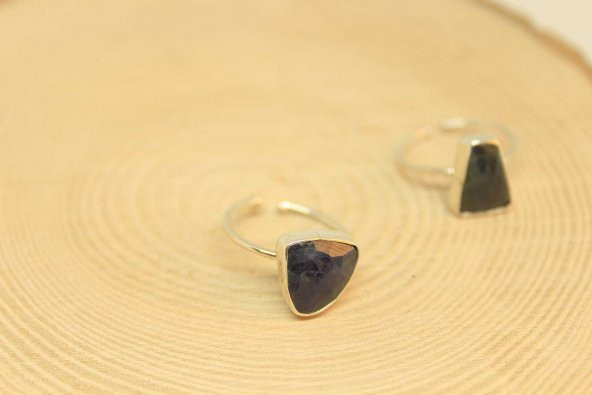 Safir Taşı Ayarlanabilir Gümüş Yüzük - Resim 2