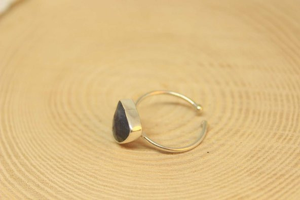 Safir Taşı Ayarlanabilir Gümüş Yüzük - Resim 3