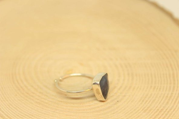 Safir Taşı Ayarlanabilir Gümüş Yüzük - Resim 4