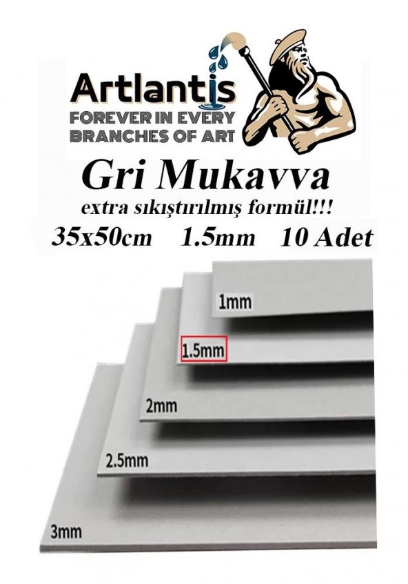 Mukavva Gri 1.5 mm 35x50 cm 10 Adet Sert Karton Ekstra Sıkıştırılmış 35*50 Mukavva Gri Renkli 10 Adet