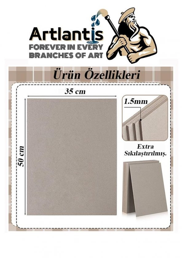 Mukavva Gri 1.5 mm 35x50 cm 10 Adet Sert Karton Ekstra Sıkıştırılmış 35*50 Mukavva Gri Renkli 10 Adet - 2