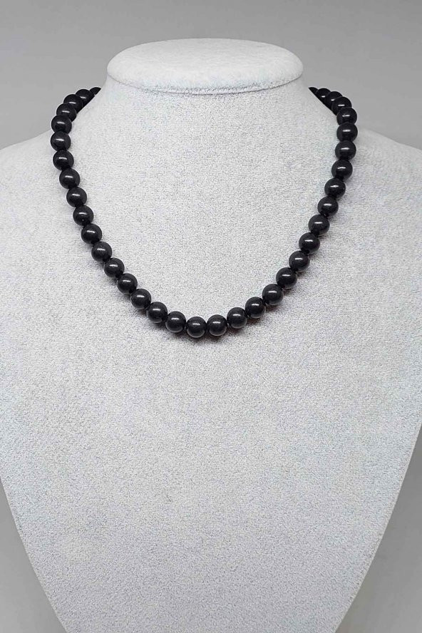 Shungite (Şungit) Taşı Kolye 8mm (Klipsli)