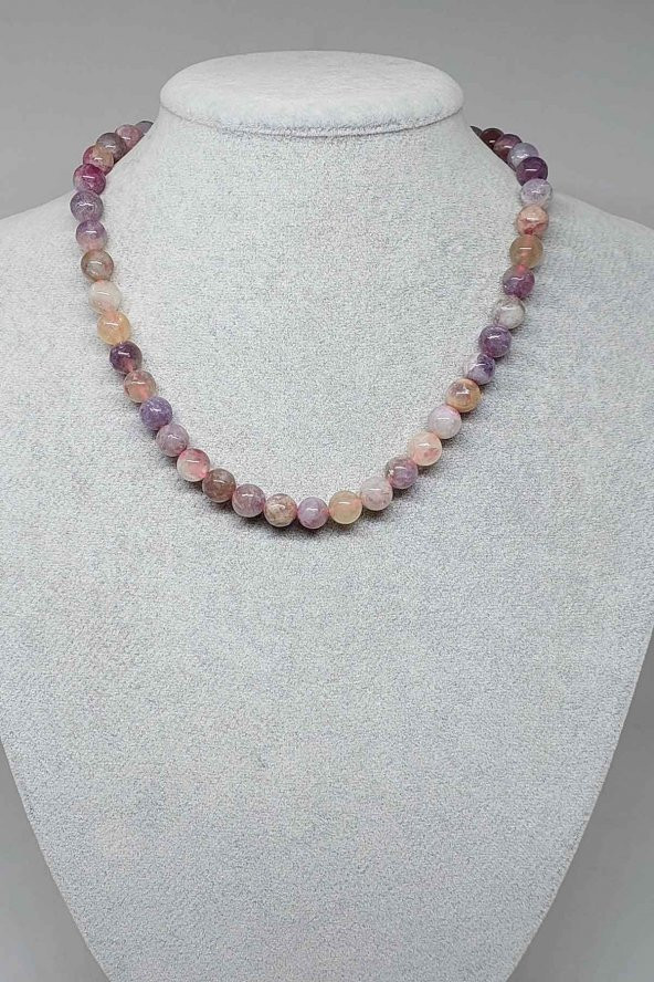 Turmalin Taşı Ebruli Renkler Kolye 8mm (Klipsli) ürün görseli