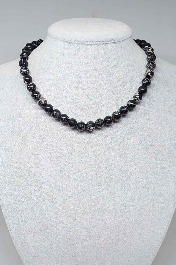 Varisit Taşı Siyah Kolye 8mm (Klipsli)