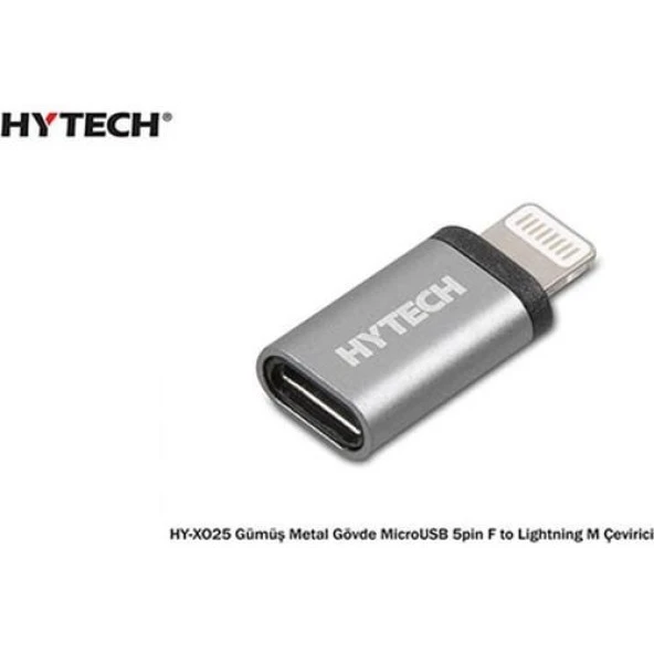 Hytech Gümüş Metal Gövde MicroUSB 5pin F to Lightning M Çevirici - Resim 2