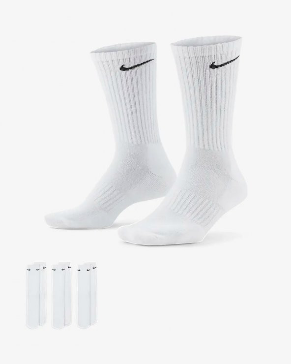 Nike Everyday Cushioned 3lü Havlu Çorap Uzun Çorap Beyaz 3 Çift