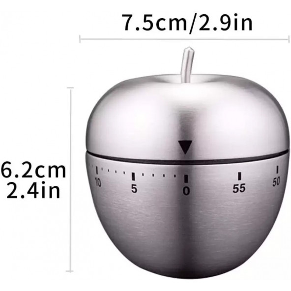 Taşınabilir Metalik Gri Apple Paslanmaz Kararmaz Çelik Mekanik 60 Dakika Timer Zamanlayıcı Saat - 4
