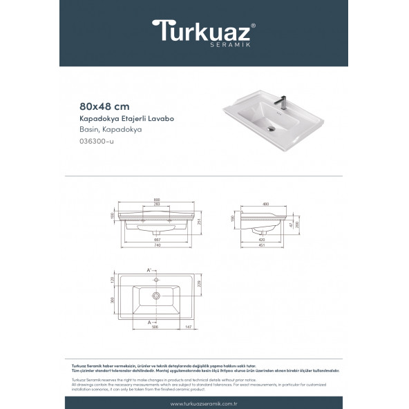 Cerastyle Turkuaz Kapadokya Etajerli Lavabo 80x48 Cm - 5