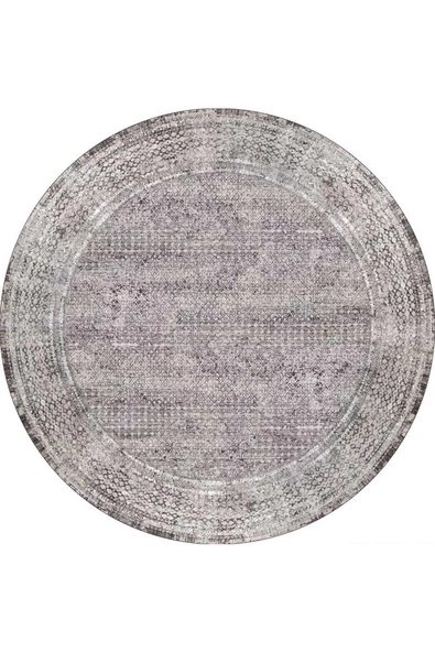 Çerçeve Desenli Pamuk Taban Dijital Baskılı Dekoratif Yuvarlak Halı  GRİ 120X120