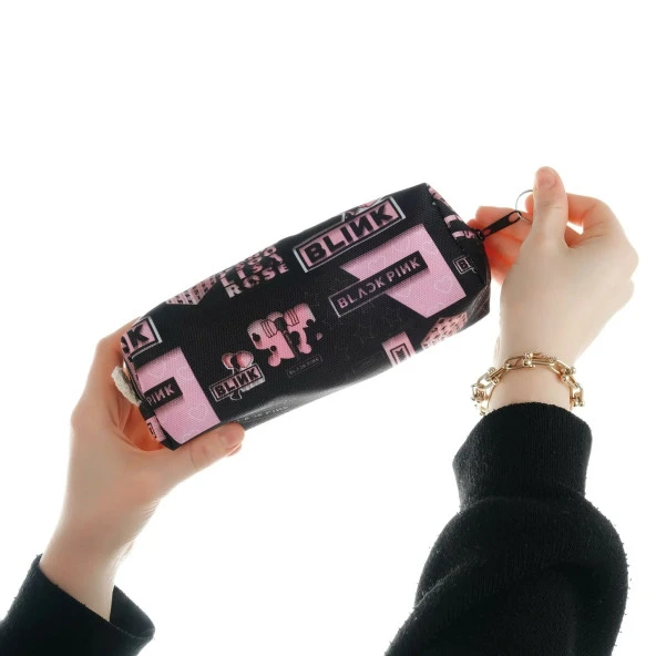 Siyah Blackpink Kpop Desenli Kalemlik Fermuarlı Makyaj Çantası - 2