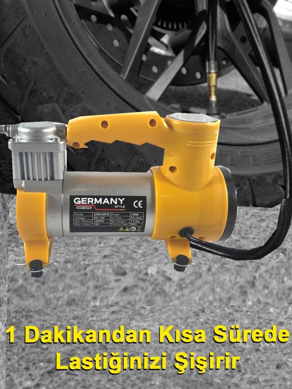 12 V Araba Oto Araç Lastik Şişirme Pompası 150 Psi Metal Gövde Kompresör