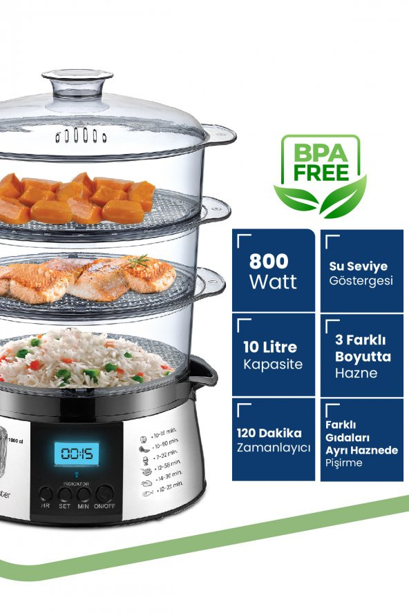 Goldmaster Biofit Led Ekranlı 120 Dakika Zaman Ayarlı 10 lt Dijital Buharlı Pişirici Gm7268d - 2